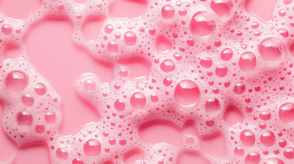 Poster - Vibrant image of pink bubbles on a glossy surface, creating a playful and lively atmosphere. Ideal for backgrounds or creative projects.