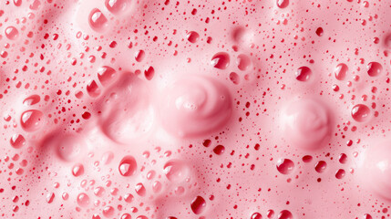 Poster - Close-up of pink foam texture with bubbles. Bright, abstract background showing frothy surface and vivid color. Ideal for design projects and creative concepts.