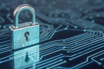 Aufkleber - Secure digital padlock on circuit board symbolizes cybersecurity, data protection, and privacy in modern technology infrastructure.