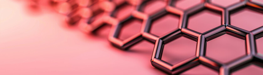 Poster - Modern abstract honeycomb pattern in pink and black with a mix of hexagonal shapes, capturing a futuristic and geometric design essence.