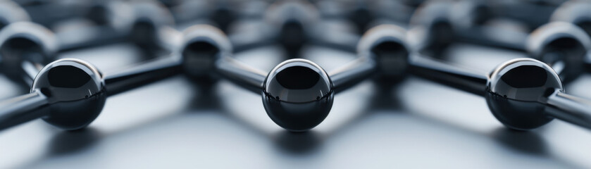 Poster - Close-up of a molecular structure with black spheres connected by rods, representing scientific and technological advancement.
