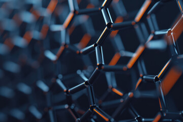 Poster - Close-up view of a futuristic hexagonal grid structure with metallic and glowing elements on a dark background.