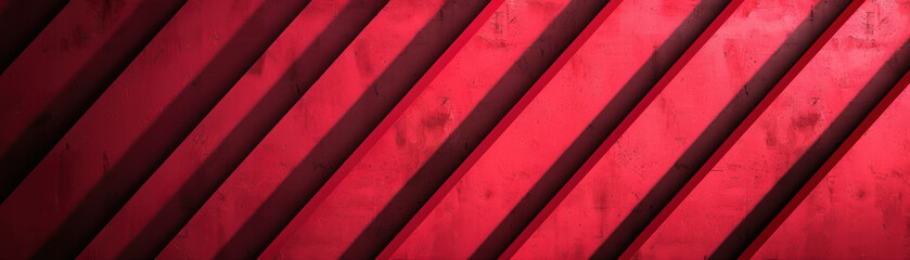 Close-up of diagonal red wooden planks with visible texture and weathering, creating a bold and striking geometric background.