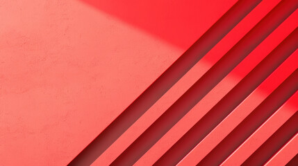 Poster - Vibrant red abstract background with diagonal geometric patterns casting shadows, ideal for modern design projects and striking visual presentations.