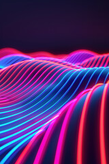 Poster - Vibrant neon light waves creating dynamic abstract patterns against a dark background, perfect for modern, tech, and futuristic design projects.