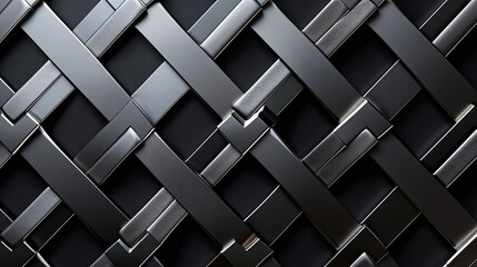 A sleek pattern of overlapping trapeziums in a black and silver color scheme