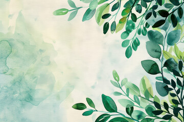 Wall Mural - Abstract watercolor painting with green leaves. Serene botanical illustration perfect for nature-themed designs or calming backgrounds.