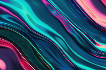 Poster - Vibrant abstract fluid art with wavy neon colors and glossy texture, creating an energetic and dynamic visual effect.