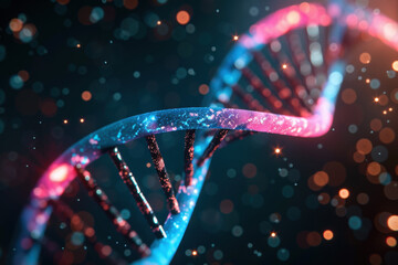 Poster - Colorful and detailed digital illustration of a DNA double helix structure, representing biotechnology and genetic research, with a scientific glow.