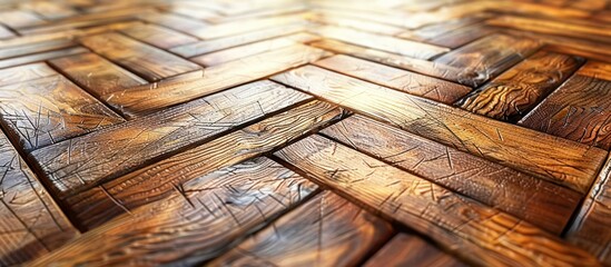 Wall Mural - Close-Up of a Wooden Floor with Herringbone Pattern