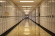 © Parkpoom - Empty School Hallway with Lockers and Copyspace A clean, empty school hallway lined with lockers
