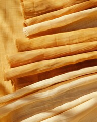Poster - Vibrant Pattern of Mustard Yellow Fabrics Achieving Consistent Spacing on Soft Beige Background, Evoking Sunny Day Mood