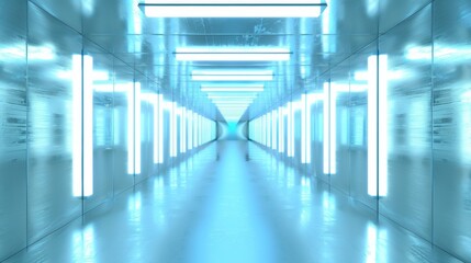 Aufkleber - Futuristic Chrome-Detailed Hallway with Ethereal Glow in a Y3K Aesthetic Building, Perfect for Innovative Concepts