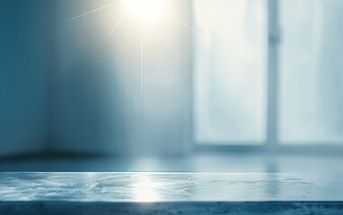 Aufkleber - Futuristic Soft Blue Metal Table in High-Tech Room with Diffused Natural Light for Sleek Product Display
