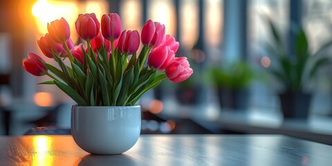 Sticker - Tulips in vase adorning modern office table