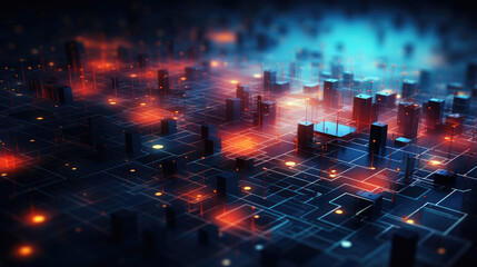 generated illustration neon light background with technology network line connect dot background