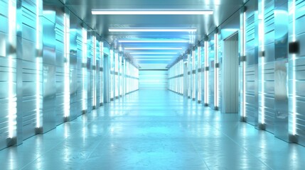 Aufkleber - Futuristic Chrome Hallway in a Y3K Building with Ethereal Prismatic Glow, Ideal for Innovative Concept Displays