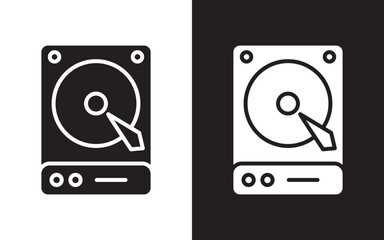Poster - hard disk icon set with white and black background, vector solid black and white icon for hard drive