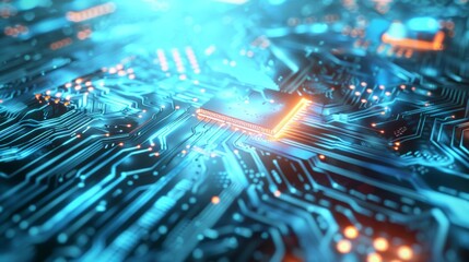 Fototapete - Innovative Technology Concept with Glowing Circuit Board Patterns and Digital Textures Background