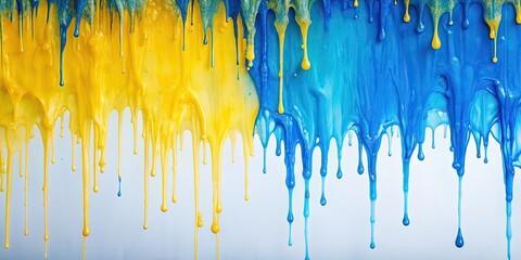 Wall Mural - Abstract background with blue and yellow paint drips , abstract, background,paint, drip, blue, yellow, artistic