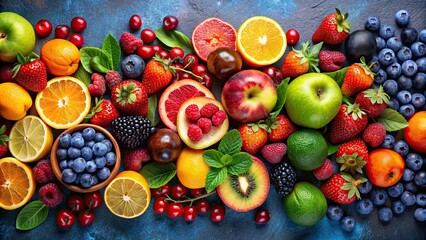 Sticker - A variety of colorful and fresh fruits and berries , ripe, market, healthy, organic, nutrition, summer, colorful