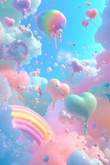 Poster - D dreamworld filled with pastel rainbows and hearts  AI generated illustration