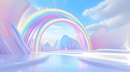 Wall Mural - D rainbow bridge in an abstract pastel world AI generated illustration