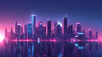 Wall Mural - D style  illustration of a futuristic city with tall buildings  AI generated illustration