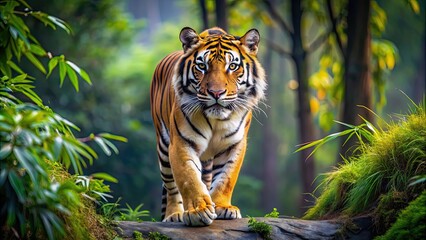 Wall Mural - a majestic tiger roaming freely in its natural habitat, wildlife, predator, feline, safari, endanger