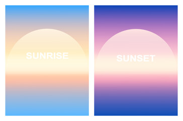 Poster - sunrise, sunset with blue sky and golden sun. abstract gradient sunlight on ocean horizon.