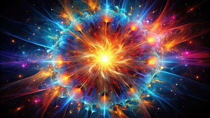 Wall Mural - Abstract fractal design resembling a mesmerizing cosmic explosion on a black background, fractal, abstract, digital art
