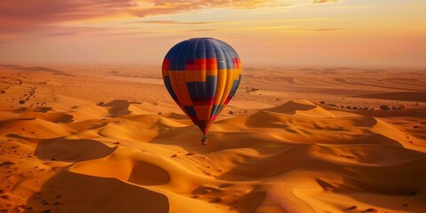 Poster - Hot Air Balloon Soaring Over Desert Dunes