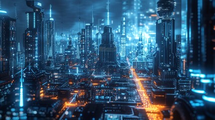 Wall Mural - depiction of a futuristic city at night  AI generated illustration