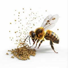 3d Honeybee collecting pollen isolated on the white background