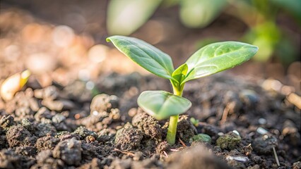 Poster - Tiny green plant emerging from dark soil , growth, nature, small, seedling, sprout, earth, botany, organic, environment, fresh