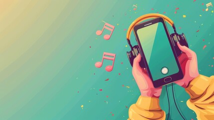 Hand holding the smartphone and music app,template music player with lyrics for handphone,Vector illustration of Streaming Service Concept,3D Illustration,space for text.
