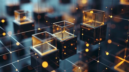 Poster - visual of interconnected floating cubes  AI generated illustration