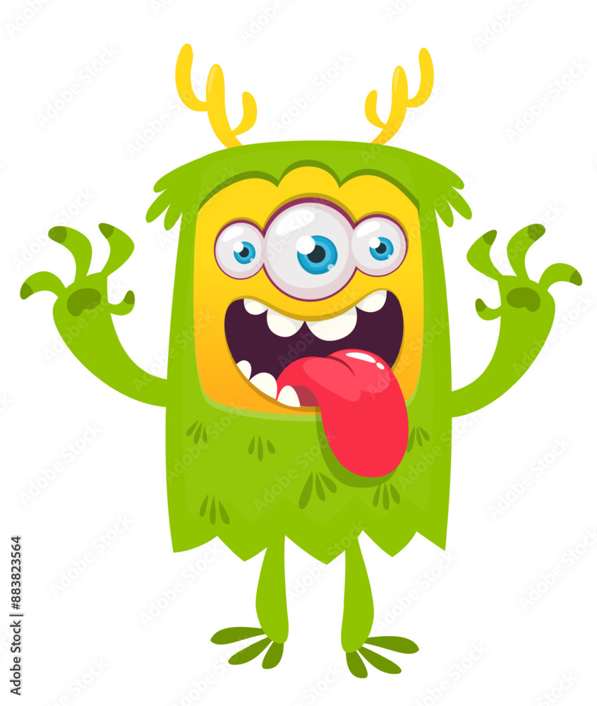 เวกเตอร์ Stock Cartoon happy monster with long tongue sticking out of ...