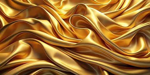 Poster - Luxurious satin fabric with golden waves flowing softly, satin, fabric, luxurious, golden, waves, undulating, soft, elegant