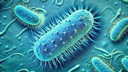 Poster - Blue prokaryotic bacterium in , bacteria, bacterium, blue, color, prokaryotic, microorganisms,, science, microbiology