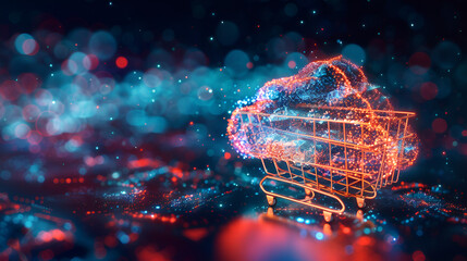 Cloud technology icon with shopping trolley for online shopping global business. Generative AI