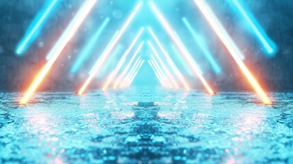 Aufkleber - Futuristic Digital Background With Neon Triangles and Abstract Shapes in a Modern Presentation Setting