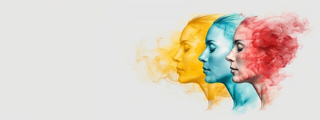 Wall Mural -  Three women's faces encircled by colored smoke, forming the contours of their heads