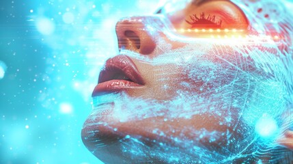 Leinwandbilder - Ethereal Digital Woman: A futuristic portrayal of femininity with vibrant abstract background