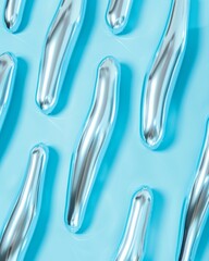 Poster - Futuristic Silver Bodysuits on Soft Blue Background Depicting a Pattern of Repetition and Contrast for a Bright, Vibrant Day