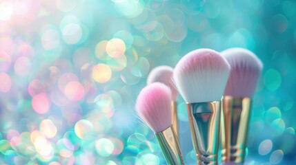 Canvas Print - Close-Up of Makeup Brushes with Bokeh Background