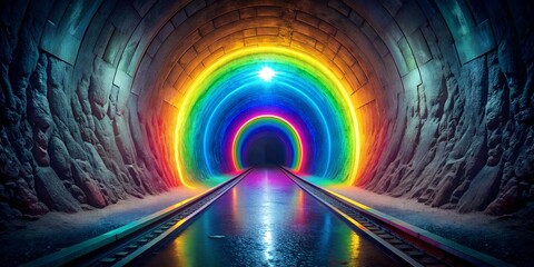Poster - Dark Tunnel with Vibrant Rainbow Colors