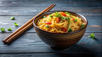 Sticker - A close-up shot of a delicious bowl of noodles with chopsticks, food, noodles, chopsticks, Asian cuisine, delicious, meal