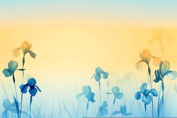 Wall Mural - A minimalist floral background with a gradient from blue to yellow, featuring simple iris silhouettes, smooth transitions, and an elegant aesthetic