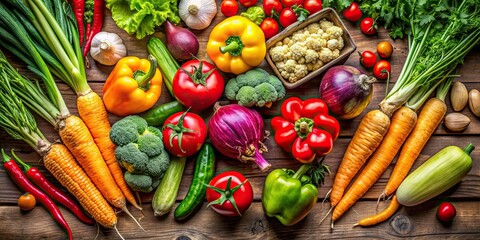 Wall Mural - A fresh and colorful assortment of farm-fresh vegetables , organic, healthy, natural, nutrition, cooking, ingredients, market